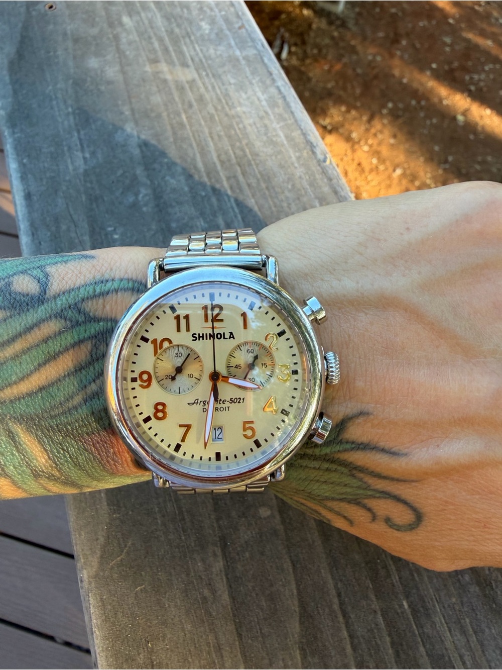 Shinola Men's Silver Bracelet Chronograph with Cream Dial